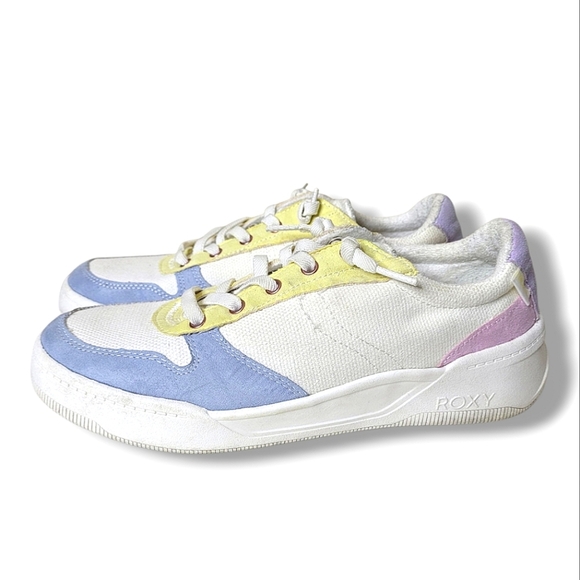 Roxy Charlie Sneakers Sz 9 White Pastel Colorblock LaceUp Surf Skate - Picture 1 of 10